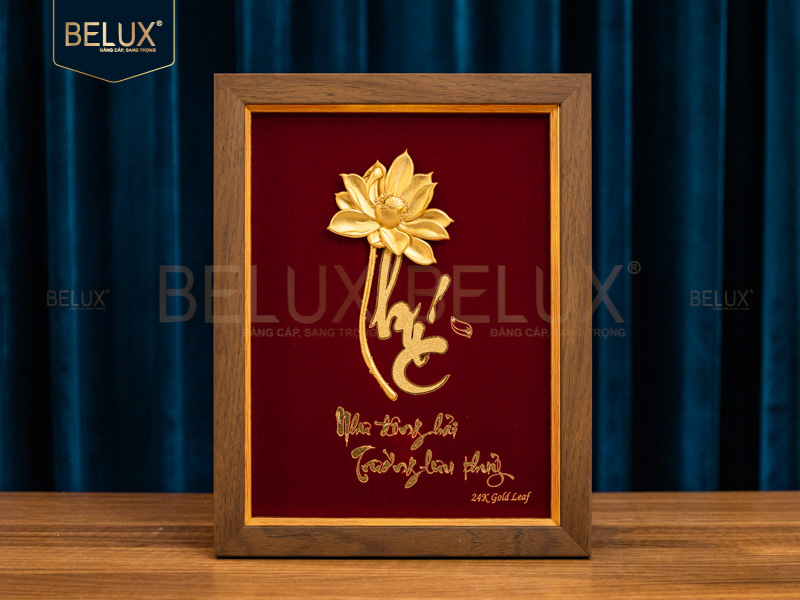 Tranh chữ Phúc thư pháp dát vàng 24k - 32x25cm